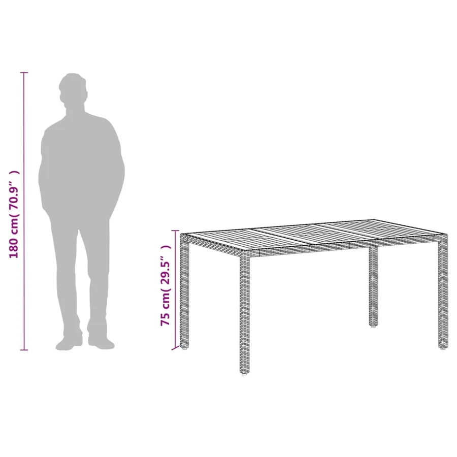 Table de jardin beige 150x90x75 cm résine tressée bois d'acacia - 12