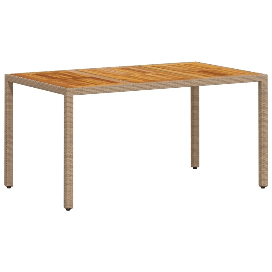 Table de jardin beige 150x90x75 cm résine tressée bois d'acacia - 2
