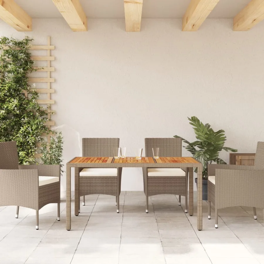 Table de jardin beige 150x90x75 cm résine tressée bois d'acacia - 3