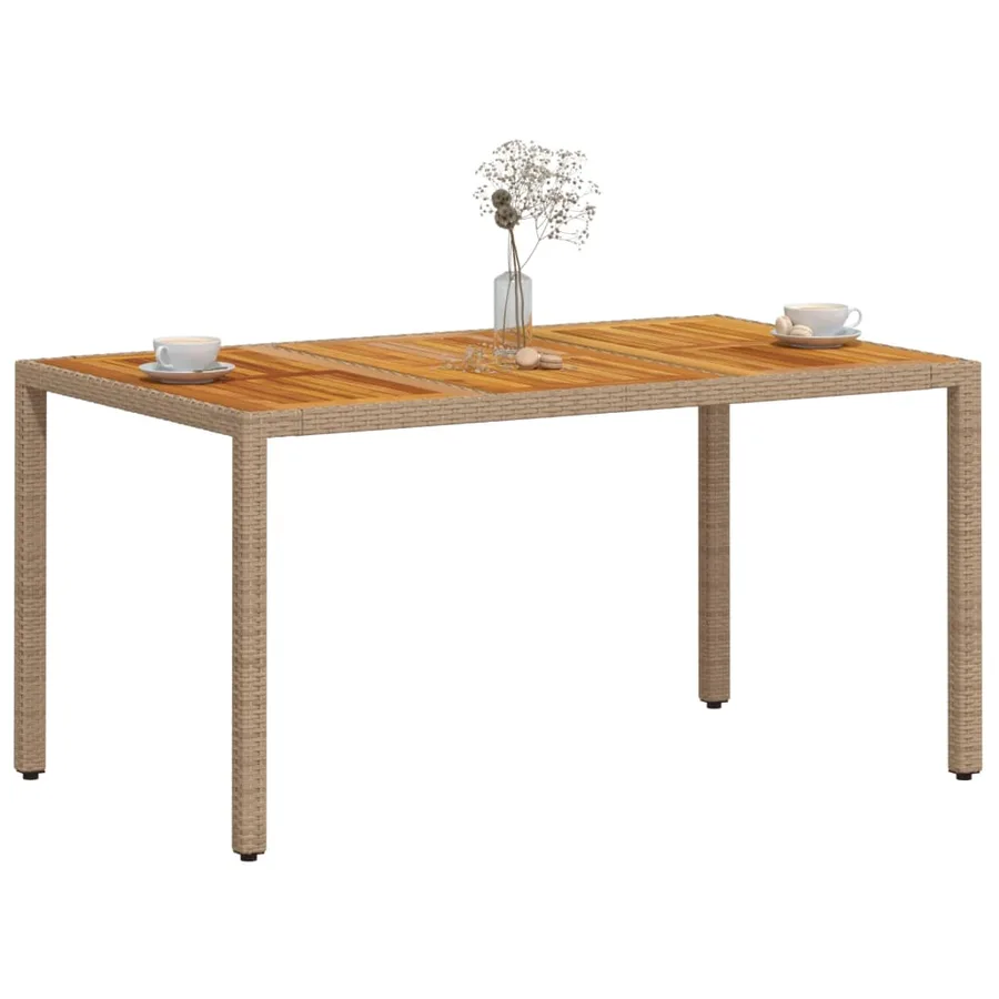 Table de jardin beige 150x90x75 cm résine tressée bois d'acacia - 4