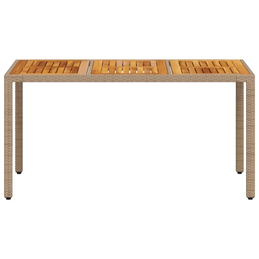 Table de jardin beige 150x90x75 cm résine tressée bois d'acacia - 5