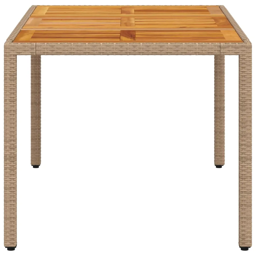 Table de jardin beige 150x90x75 cm résine tressée bois d'acacia - 6