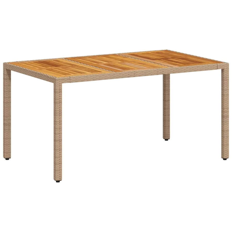 Table de jardin beige 150x90x75 cm résine tressée bois d'acacia - 7