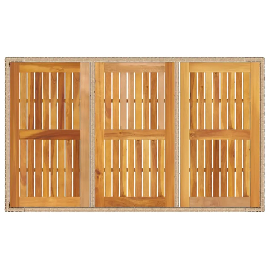 Table de jardin beige 150x90x75 cm résine tressée bois d'acacia - 8