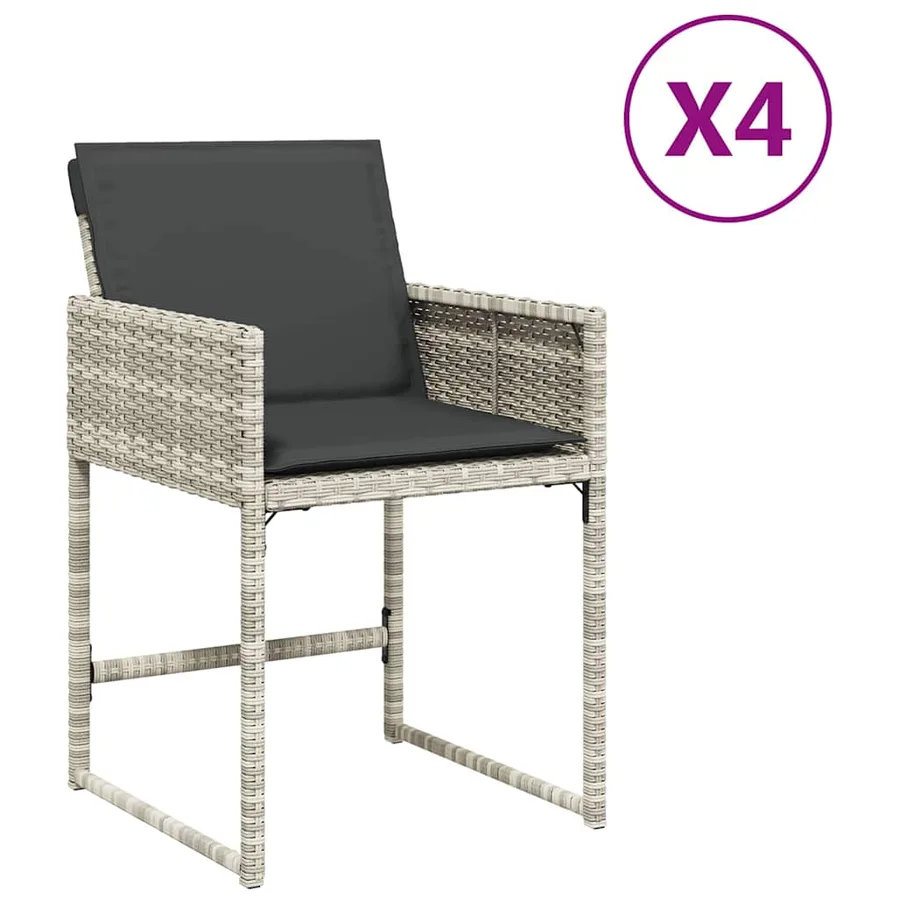Chaises de jardin avec coussins lot de 4 gris clair poly rotin - 2