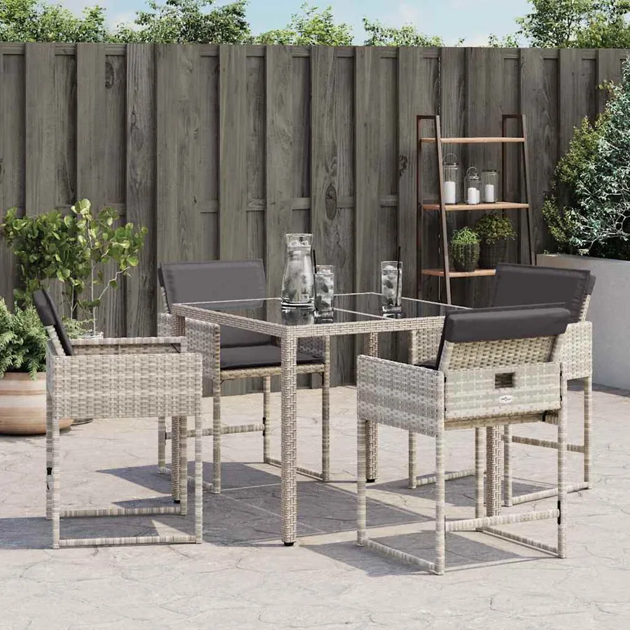 Chaises de jardin avec coussins lot de 4 gris clair poly rotin - 3