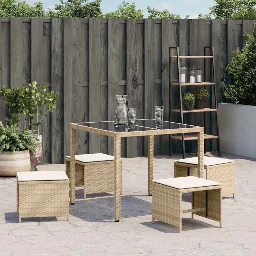 Tabourets de jardin et coussins lot de 4 beige 41x41x36cm rotin - 3