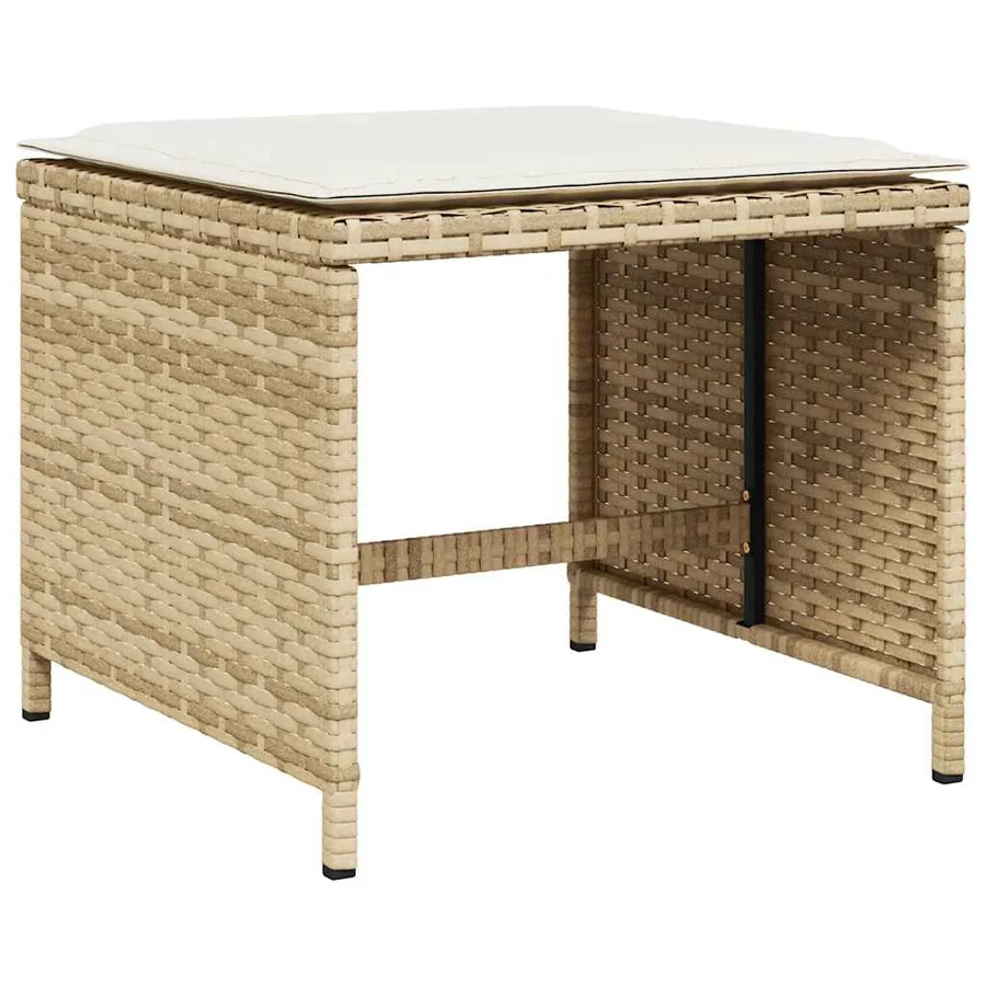 Tabourets de jardin et coussins lot de 4 beige 41x41x36cm rotin - 4