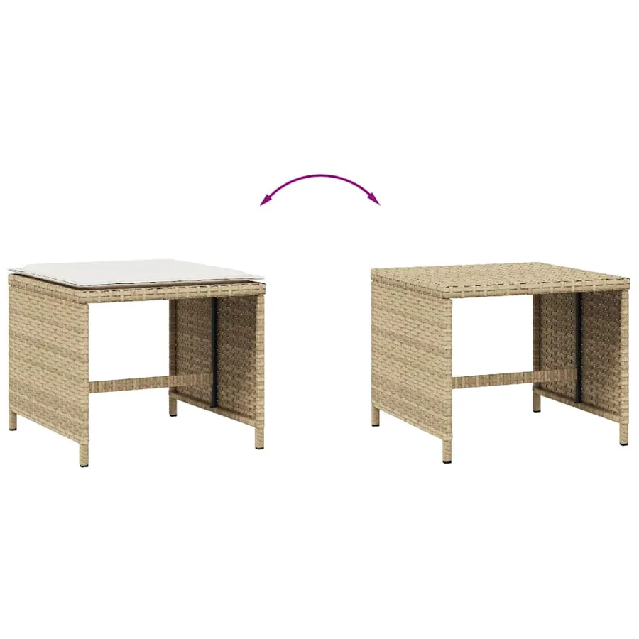 Tabourets de jardin et coussins lot de 4 beige 41x41x36cm rotin - 7