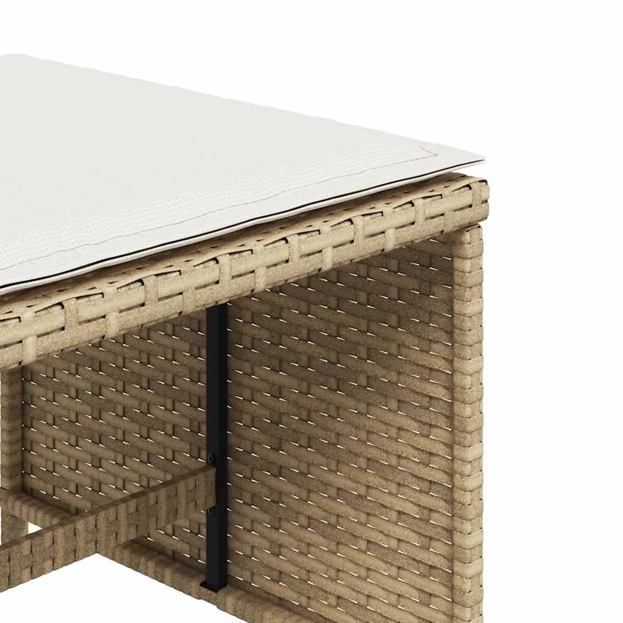 Tabourets de jardin et coussins lot de 4 beige 41x41x36cm rotin - 9