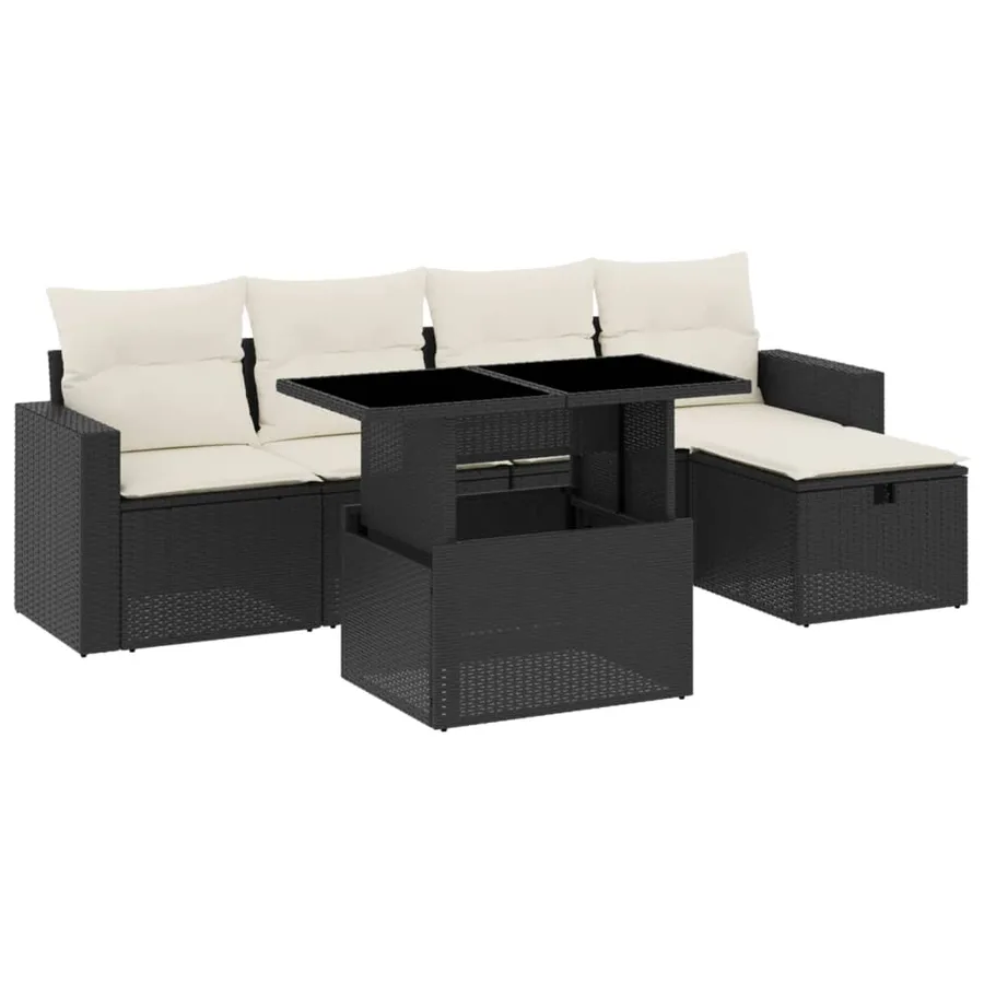 Salon de jardin 6 pcs avec coussins noir résine tressée - 2