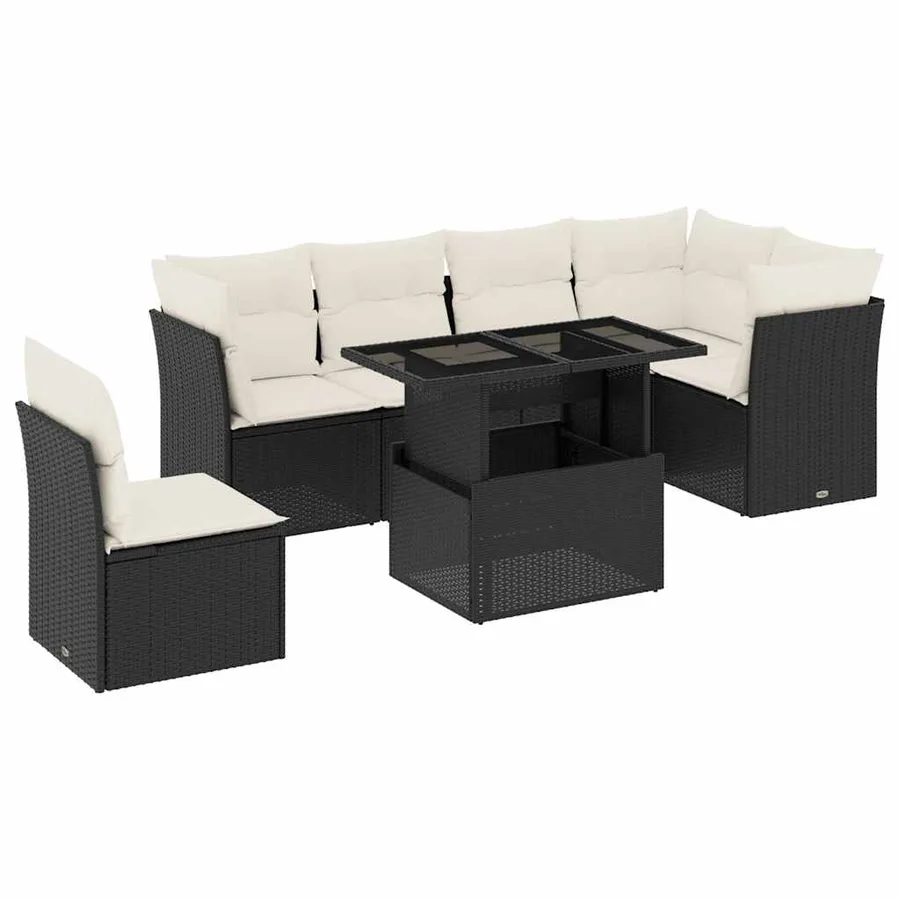 Salon de jardin 7 pcs avec coussins noir résine tressée 62 x 62 x 69 cm - 64,8 kg - 2