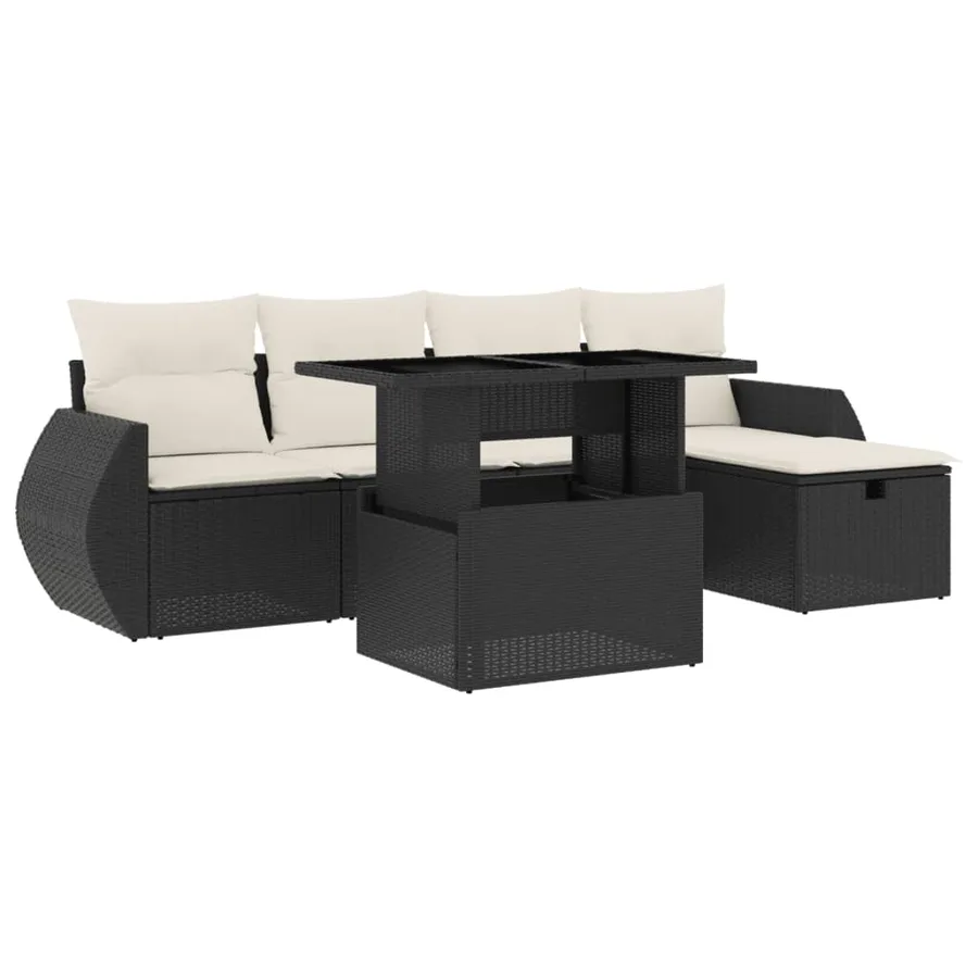 Salon de jardin 6 pcs avec coussins noir résine tressée - 2