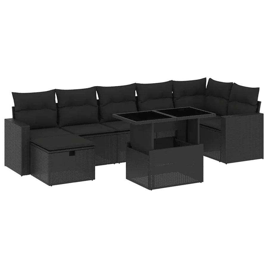 Salon de jardin 8 pcs avec coussins noir résine tressée - 2