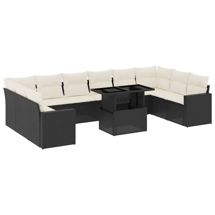 Salon de jardin 11 pcs avec coussins noir résine tressée - 2