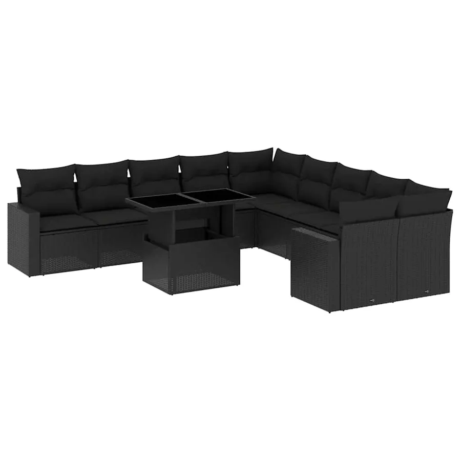 Salon de jardin 11 pcs avec coussins noir résine tressée - 2