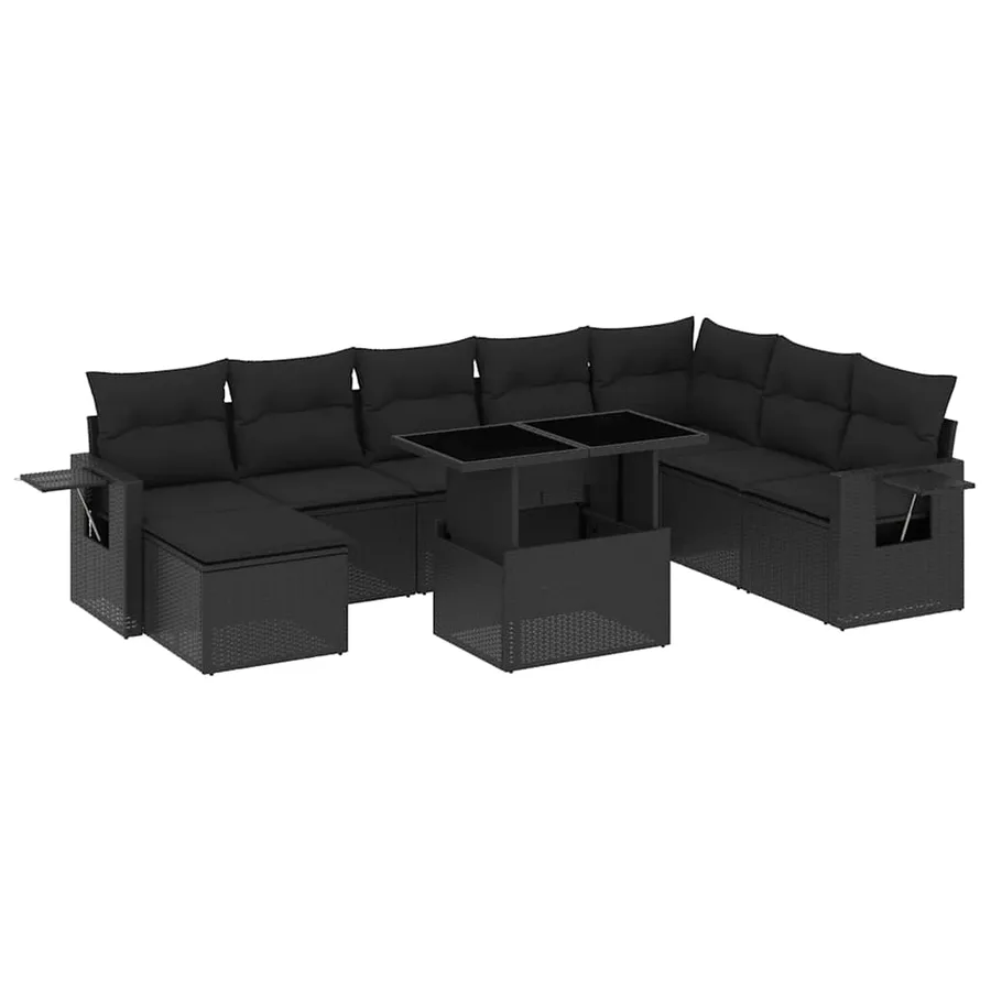 Salon de jardin 8 pcs avec coussins noir résine tressée - 2