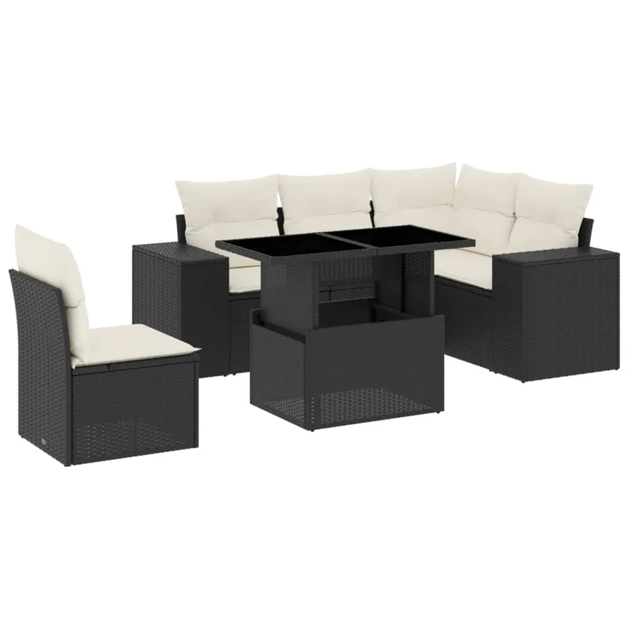 Salon de jardin 6 pcs avec coussins noir résine tressée - 2