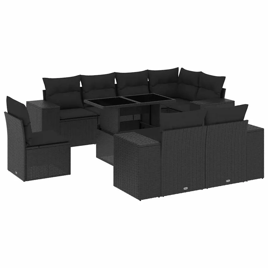 Salon de jardin 9 pcs avec coussins noir résine tressée - 2
