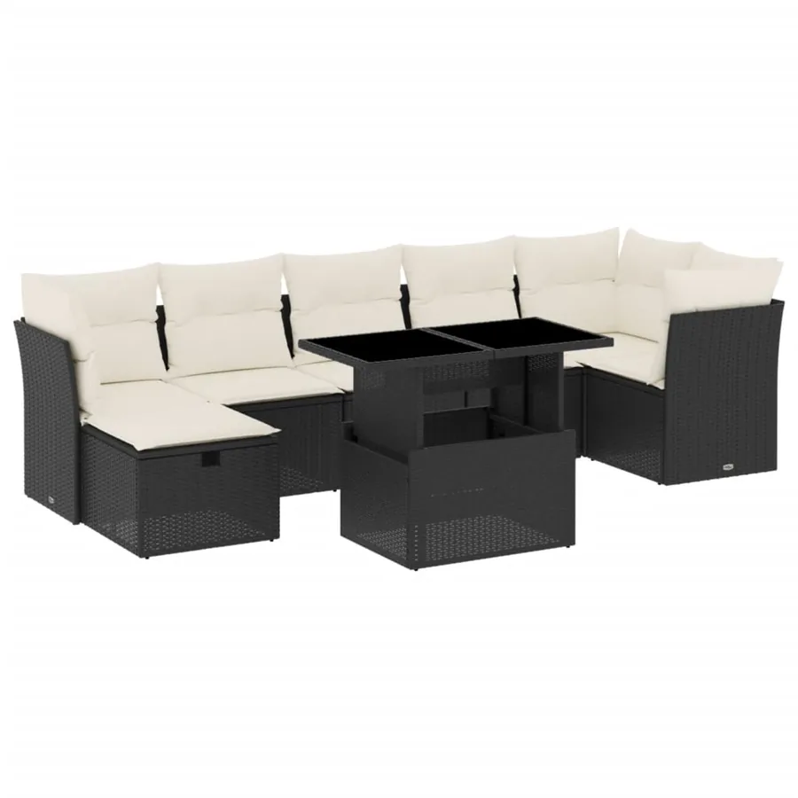 Salon de jardin 8 pcs avec coussins noir résine tressée - 2
