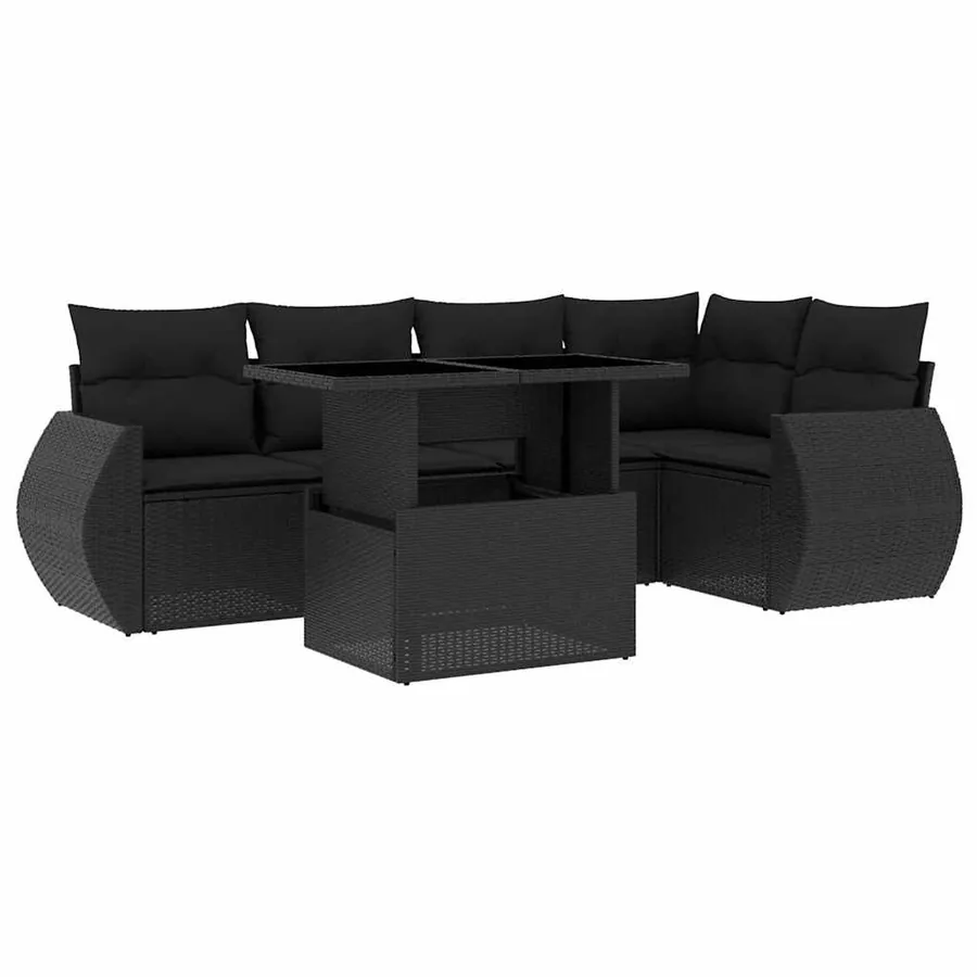 Salon de jardin 6 pcs avec coussins noir résine tressée - 2