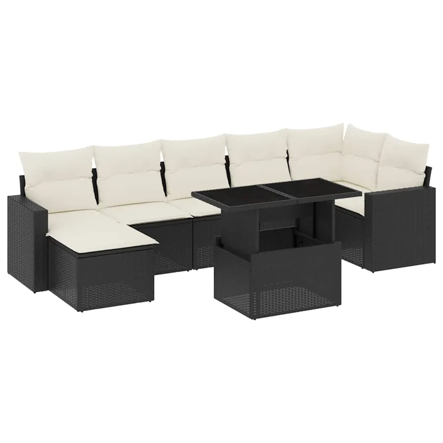 Salon de jardin 8 pcs avec coussins noir résine tressée - 2