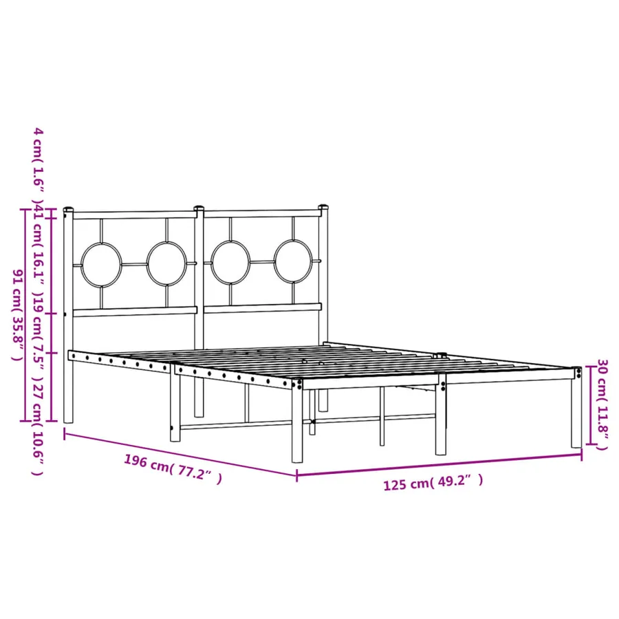 Cadre de lit métal sans matelas et tête de lit blanc 120x190 cm - 10