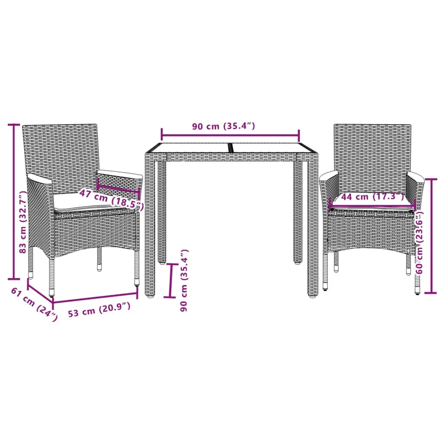 Ensemble à manger de jardin et coussins 3pcs beige rotin acacia - 7