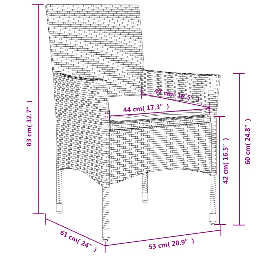 Chaises de jardin avec coussins lot de 2 marron résine tressée - 10
