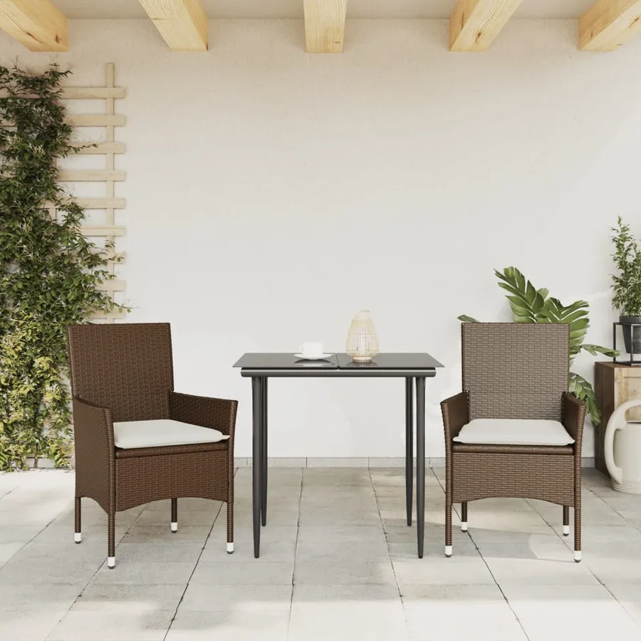 Chaises de jardin avec coussins lot de 2 marron résine tressée - 3