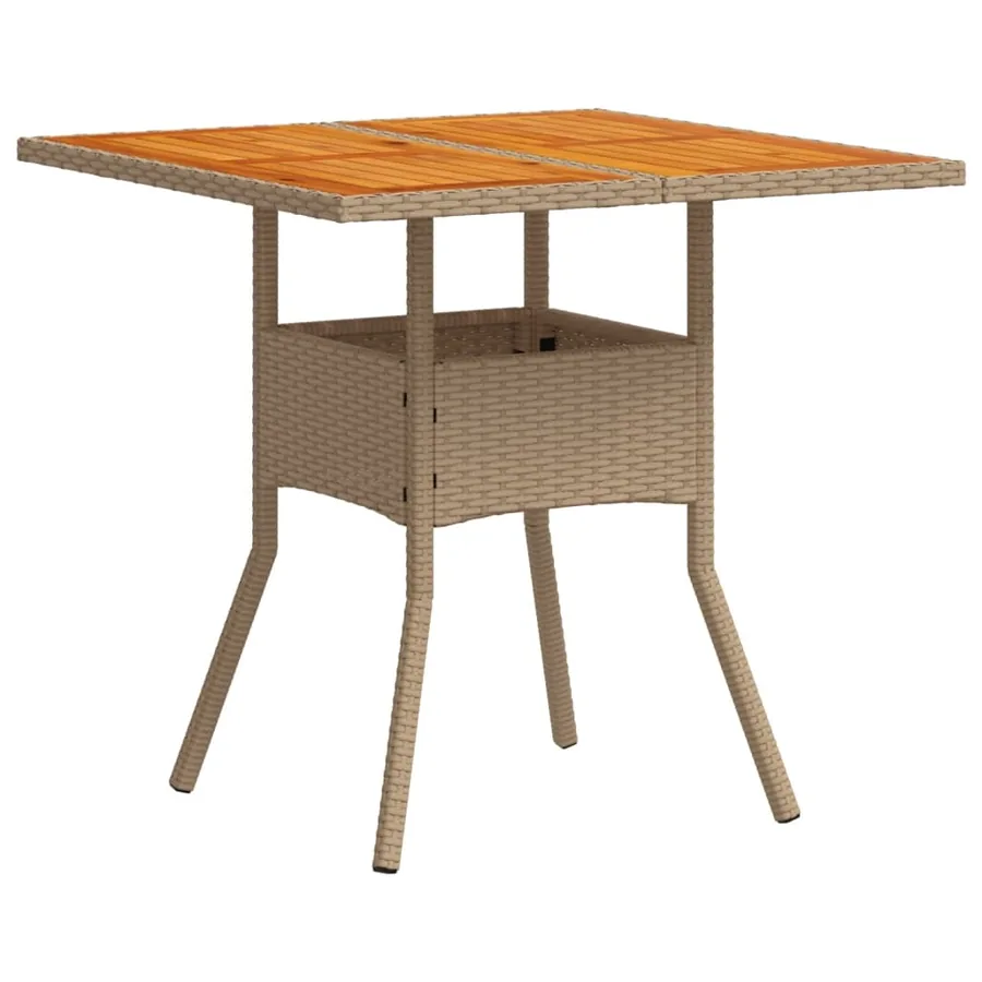 Table de jardin beige 80x80x75 cm résine tressée et bois acacia - 2