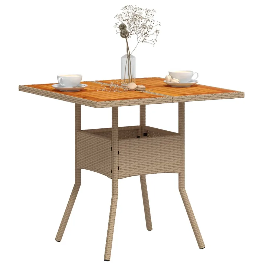 Table de jardin beige 80x80x75 cm résine tressée et bois acacia - 4
