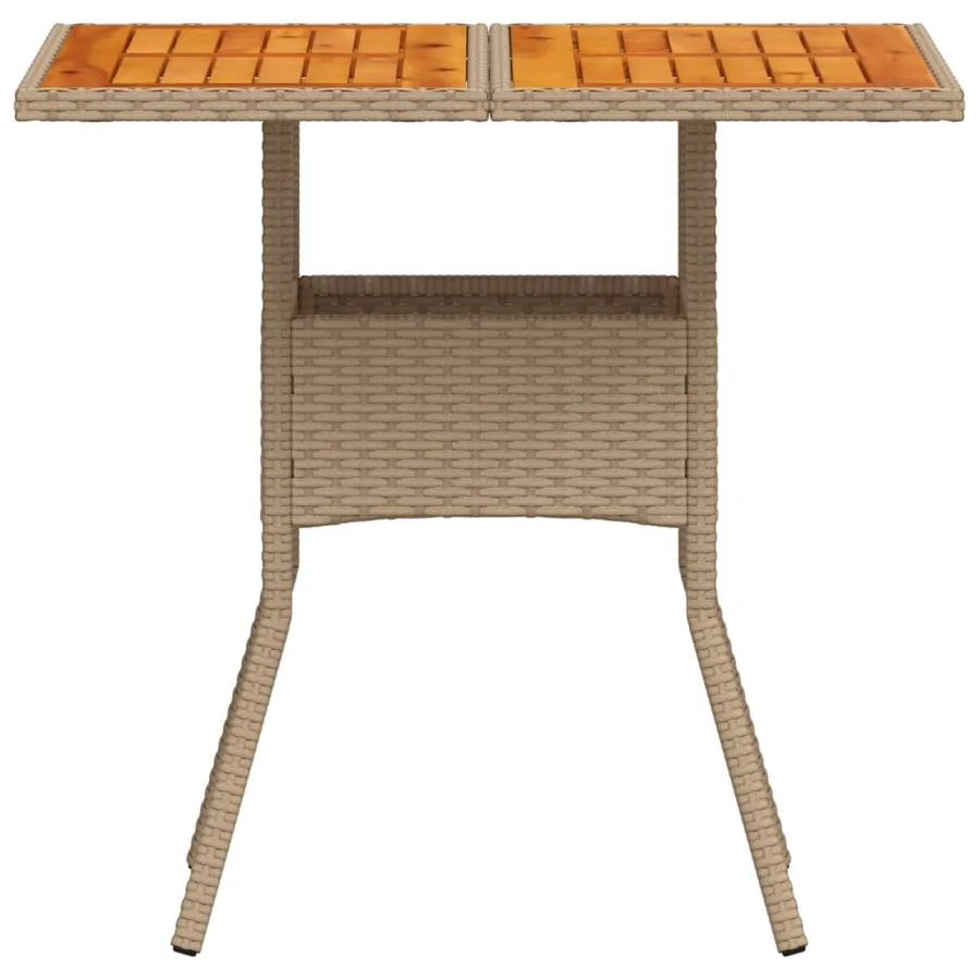 Table de jardin beige 80x80x75 cm résine tressée et bois acacia - 5