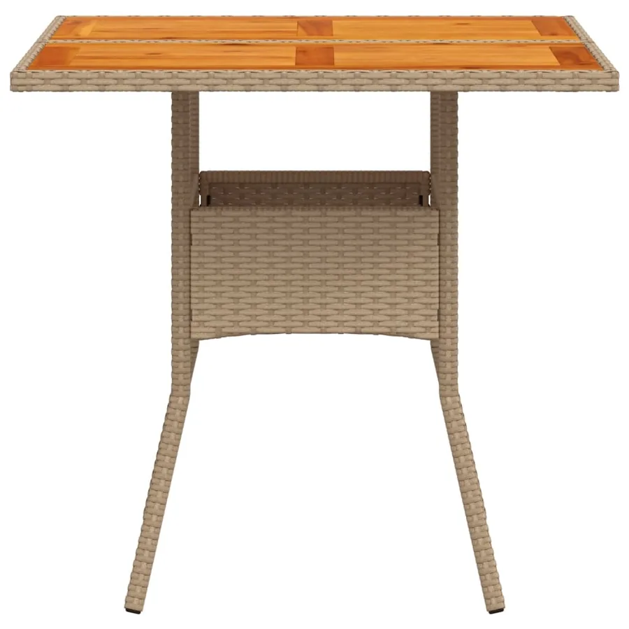 Table de jardin beige 80x80x75 cm résine tressée et bois acacia - 6