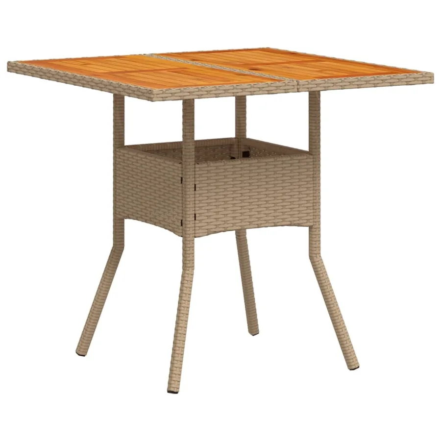 Table de jardin beige 80x80x75 cm résine tressée et bois acacia - 7