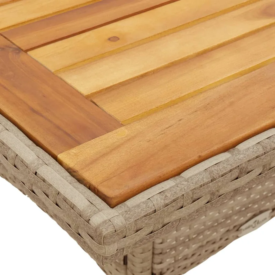 Table de jardin beige 80x80x75 cm résine tressée et bois acacia - 9