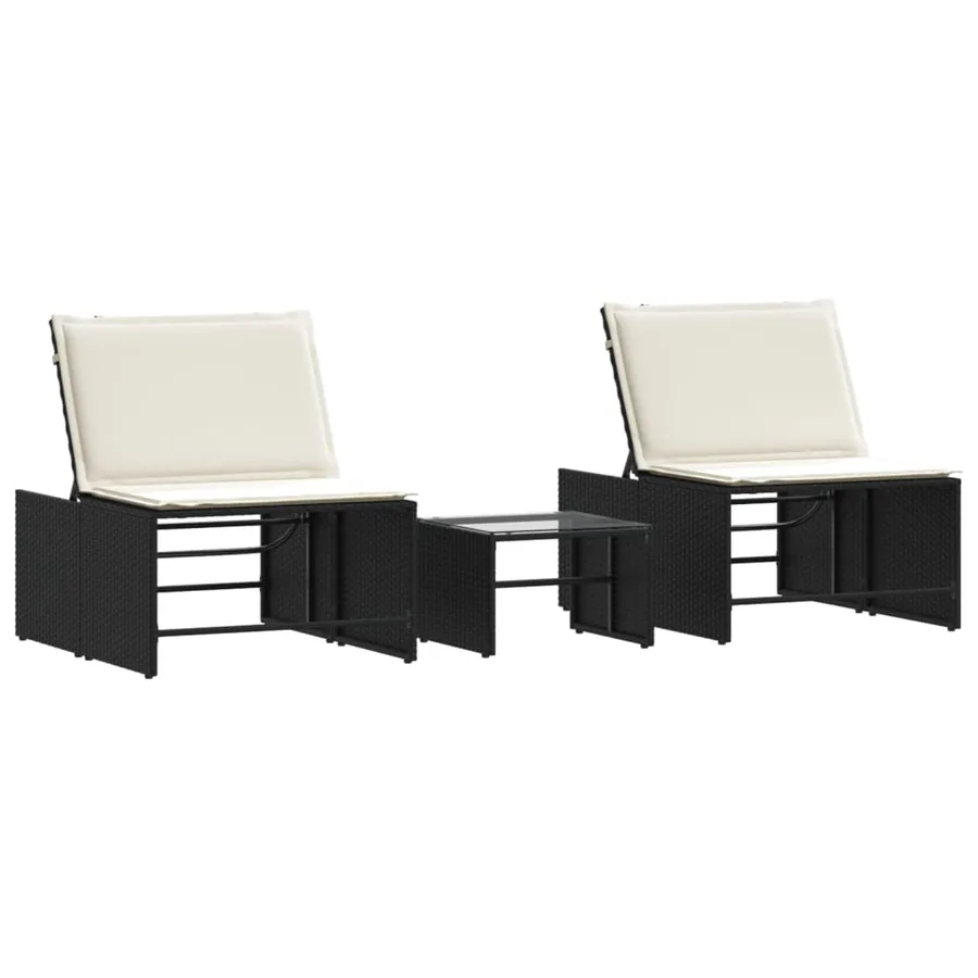 Chaises longues modulaires 2 pièces avec table en résine tressée noire - 2