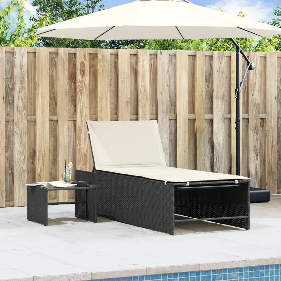 Chaises longues modulaires 2 pièces avec table en résine tressée noire - 3
