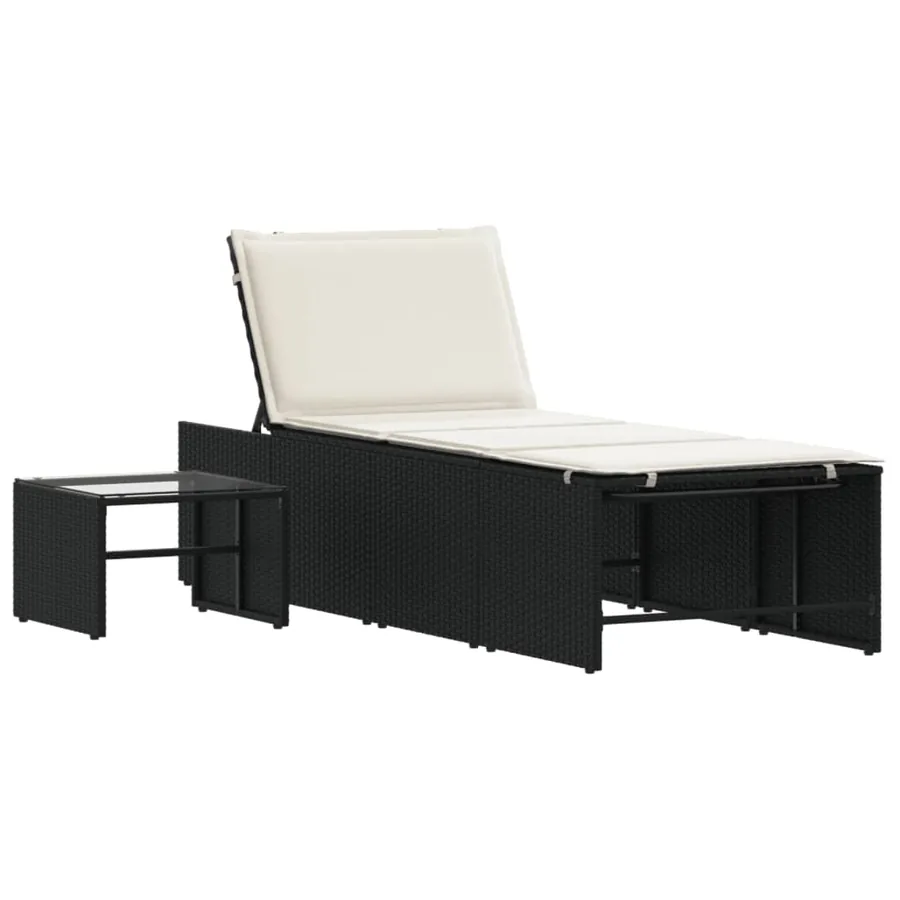 Chaises longues modulaires 2 pièces avec table en résine tressée noire - 5
