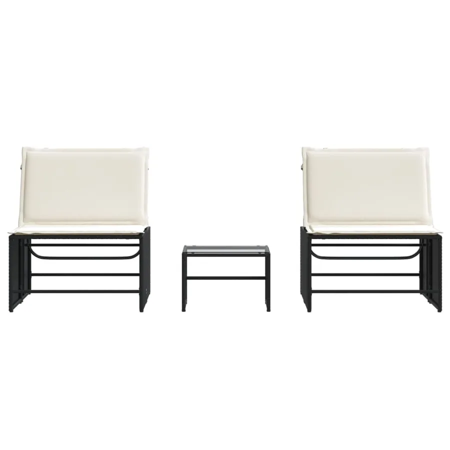 Chaises longues modulaires 2 pièces avec table en résine tressée noire - 6