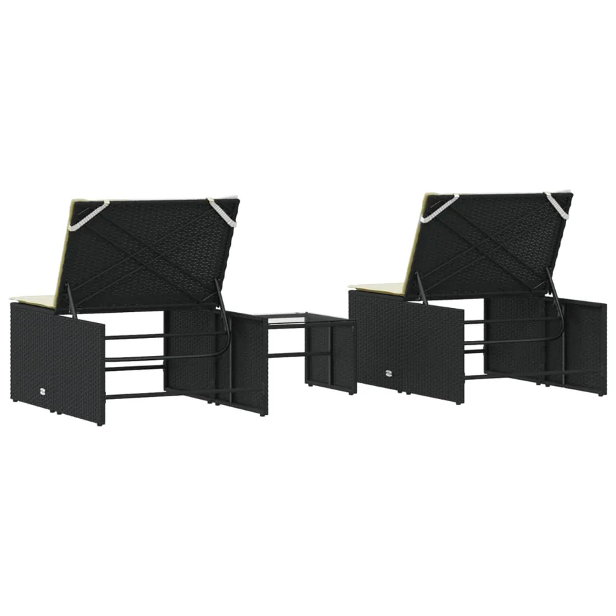 Chaises longues modulaires 2 pièces avec table en résine tressée noire - 8