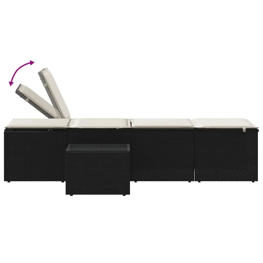 Chaises longues modulaires 2 pièces avec table en résine tressée noire - 9