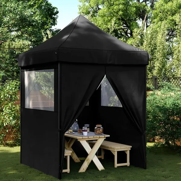 Tente de réception pliable escamotable 4 parois latérales noir