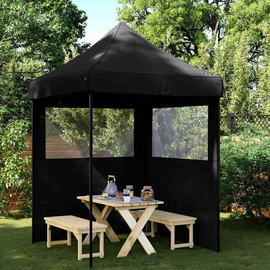 Tente de réception pliable escamotable 2 parois latérales noir