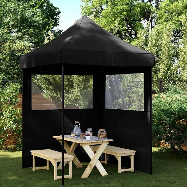 Tente de réception pliable escamotable 2 parois latérales noir