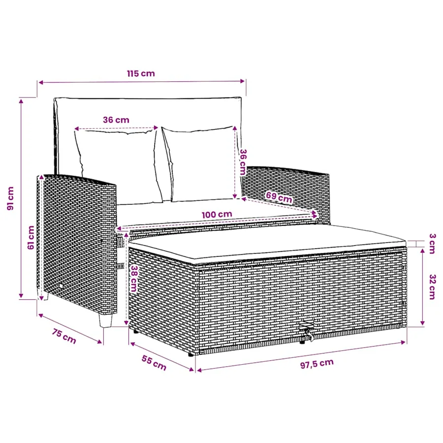 Canapé de jardin avec coussins 2 places beige résine tressée - 11