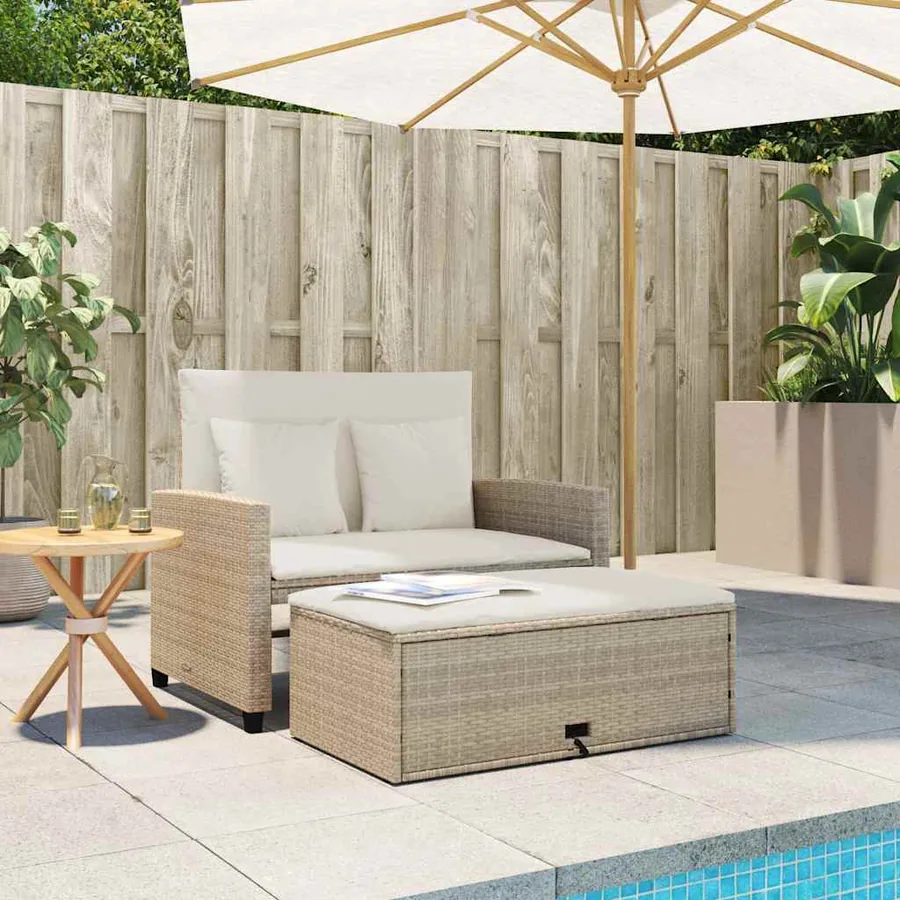 Canapé de jardin avec coussins 2 places beige résine tressée - 3