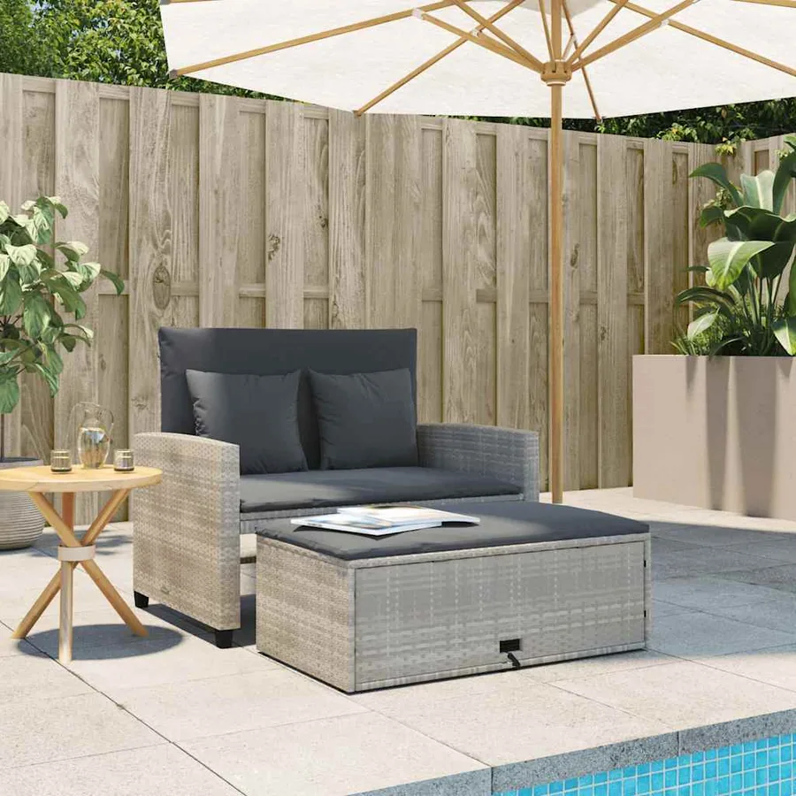 Canapé de jardin 2 places et coussins gris clair résine tressée - 3