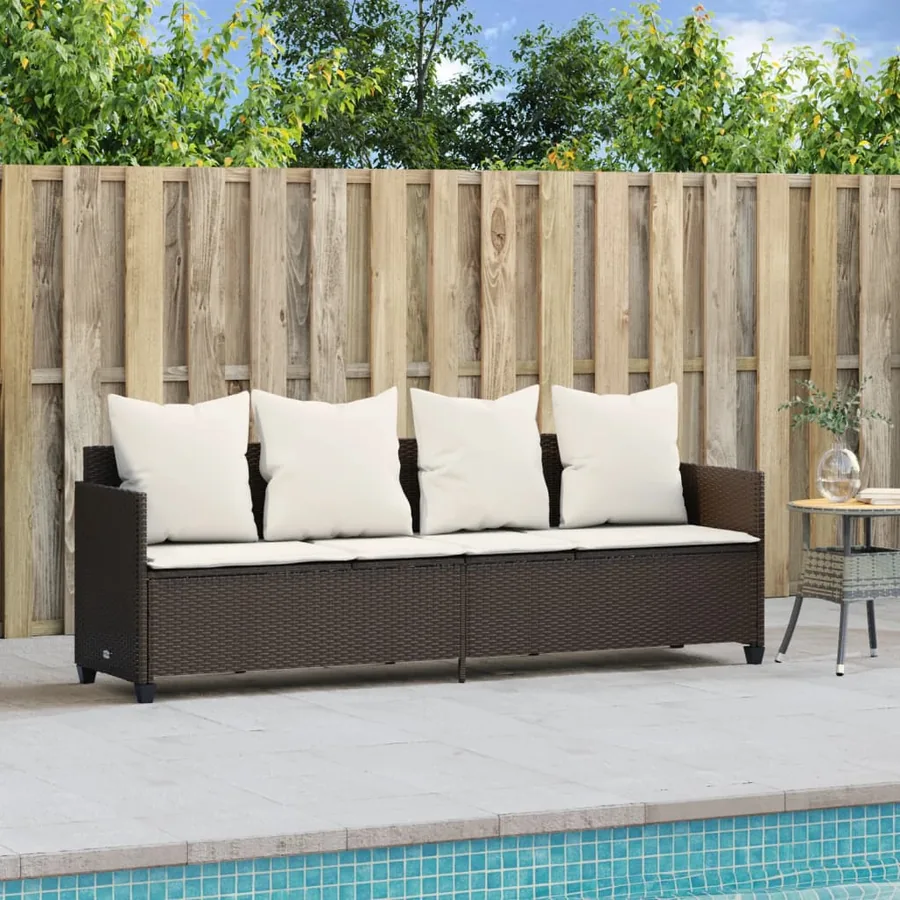 Chaise longue avec coussins marron résine tressée - 3