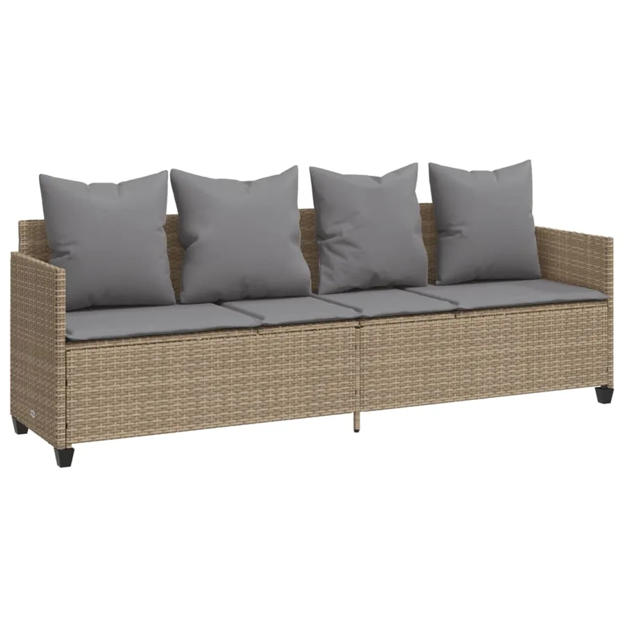 Chaise longue avec coussins beige résine tressée - 2